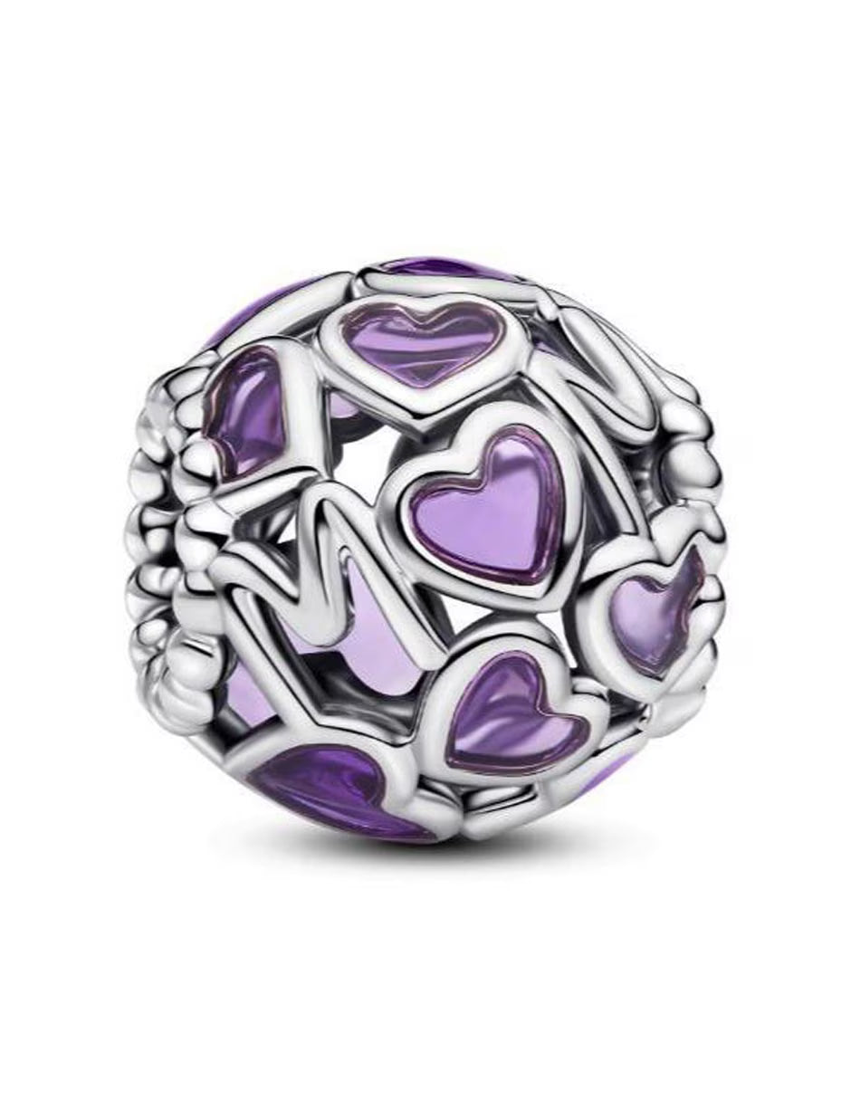 Charm Abalorio "Mom" Corazones Morados