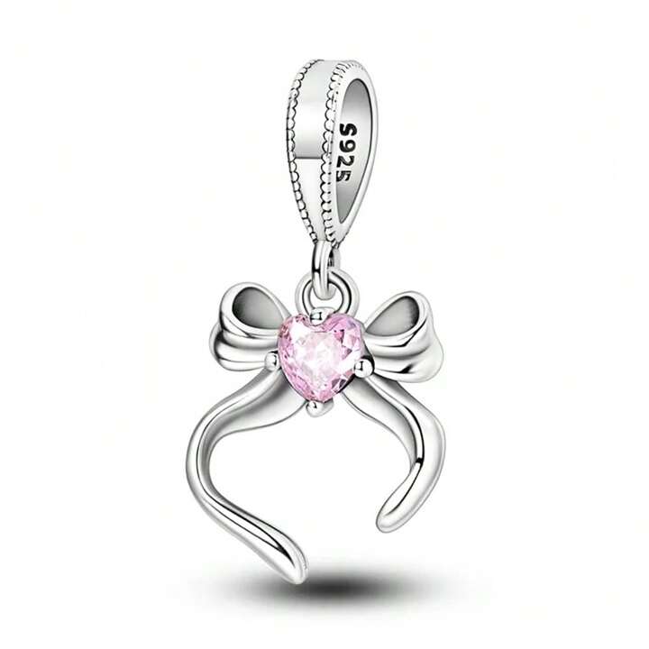 Charm Moño Plata y Gema Rosa