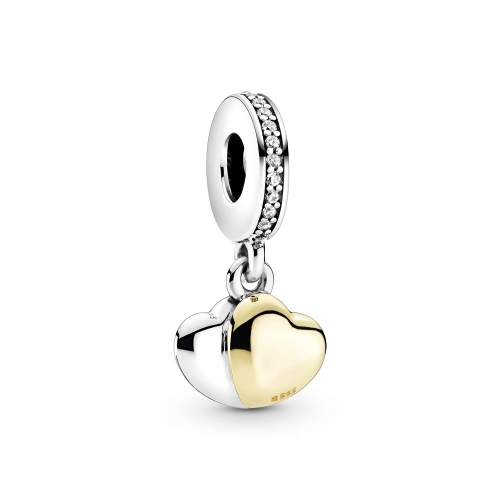 Charm Colgante Corazon Dorado y Plateado