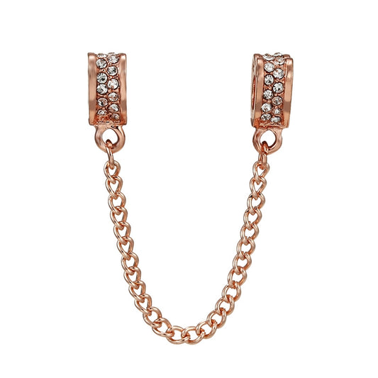 Cadena de Seguridad Corazones Oro Rosa y Diamantes