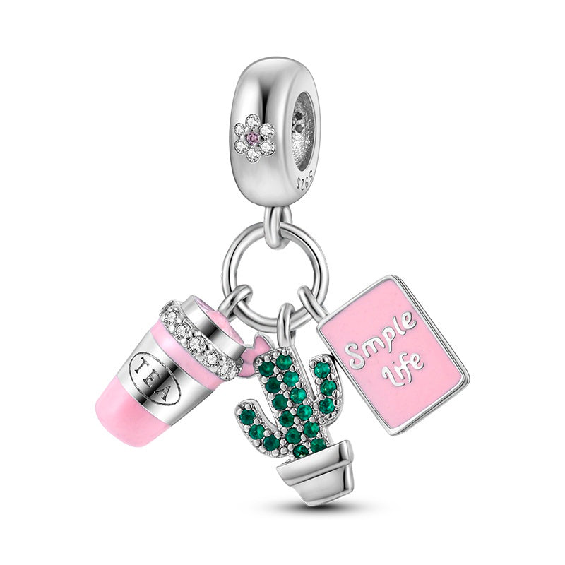 Charm Termo Rosa,Cactus con Gemas y “Simple Life”