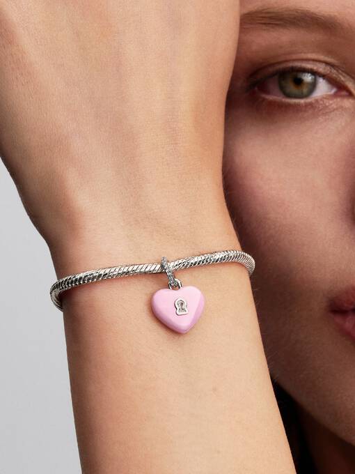 Charm colgante Candado corazón rosa