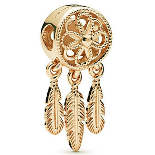 Charm Atrapasueños Dorado con Flor y Plumas