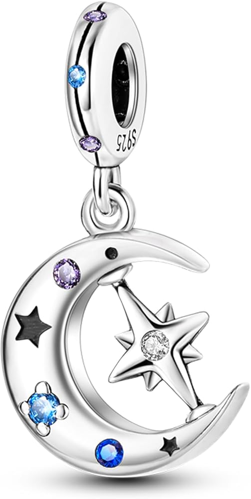 Charm Luna y Estrella con Destellos Azules