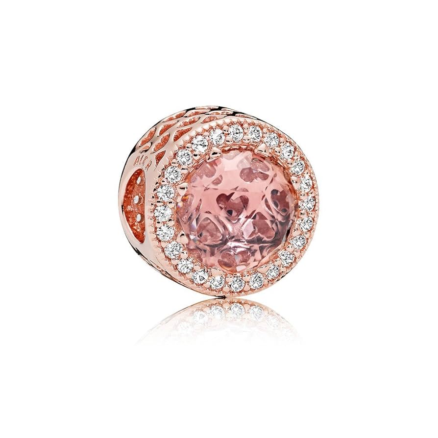 Charm Abalorio Rosa Dorado con Gema Rosa