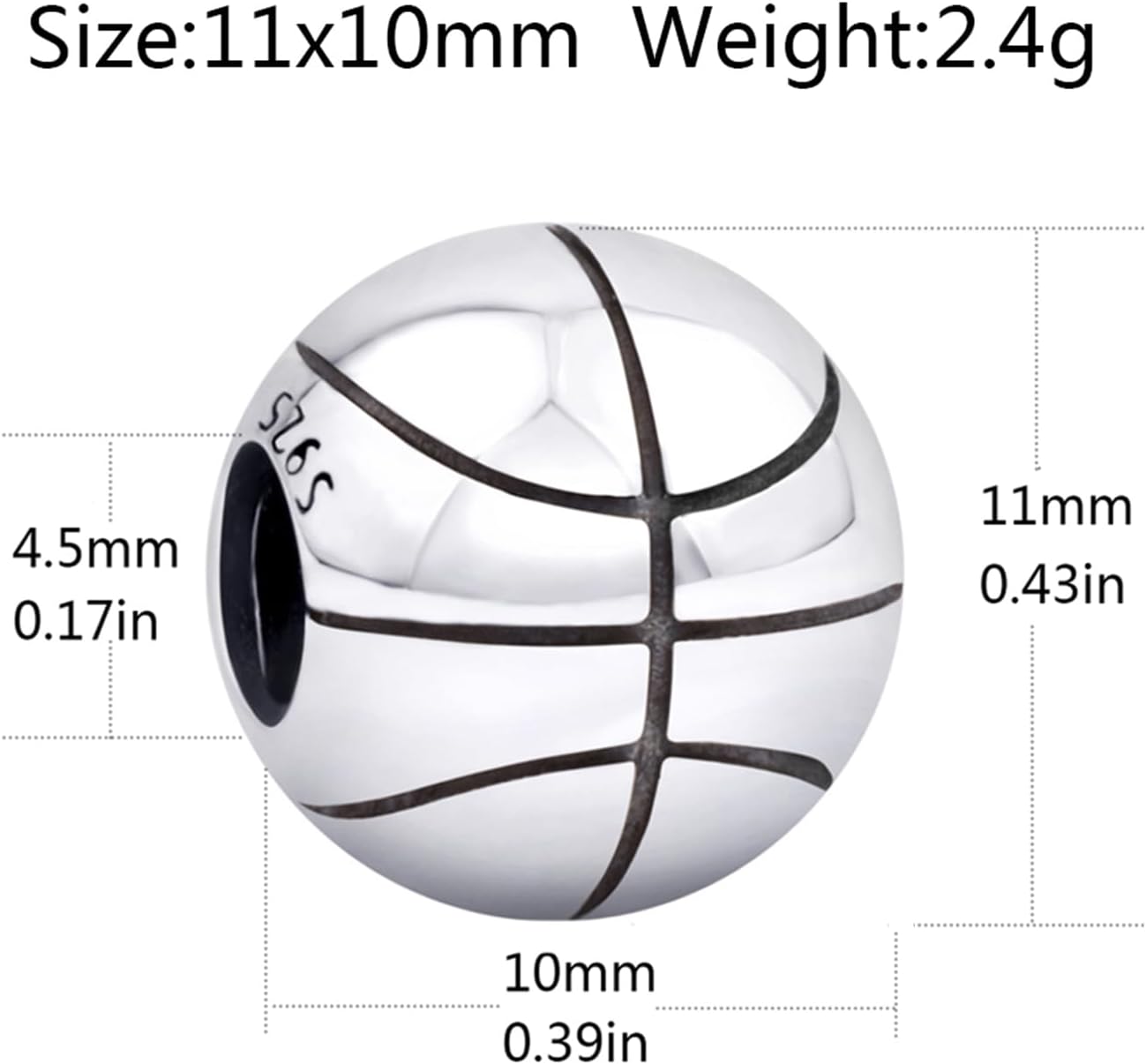 Charm Balón de Basquetbol Plateado
