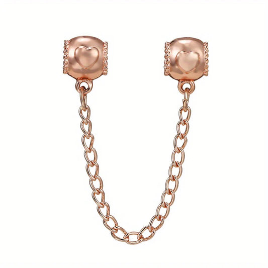 Cadena de Seguridad Oro Rosa con Corazones