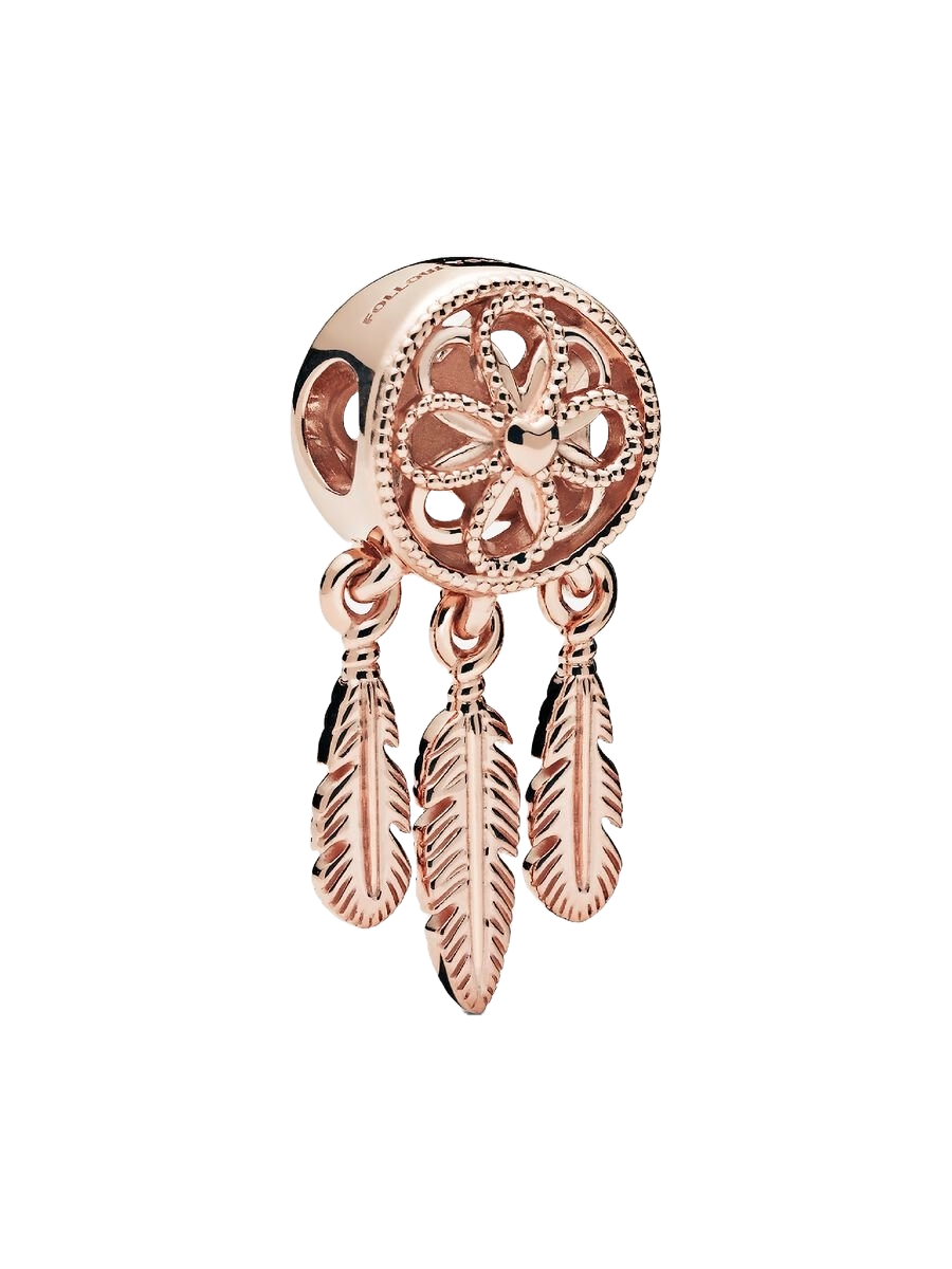 Charm Atrapasueños Rosa con Flor y Plumas