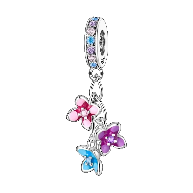 Charm Flor Rosa, Morada y Azul