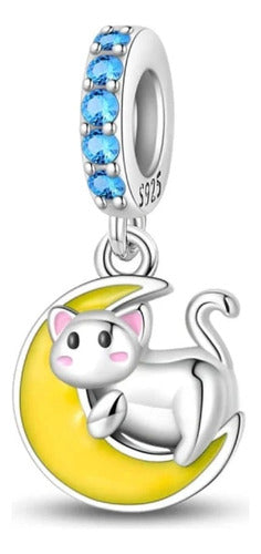Charm Gato y Luna con Brillos Azules