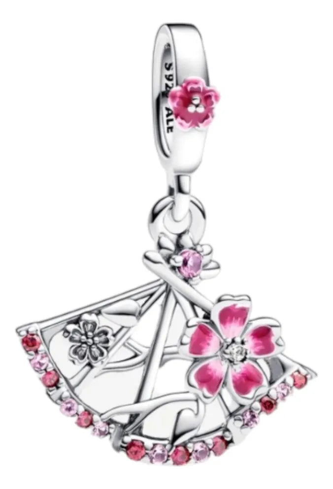 Charm Colgante Abanico con Flor de Melocotón