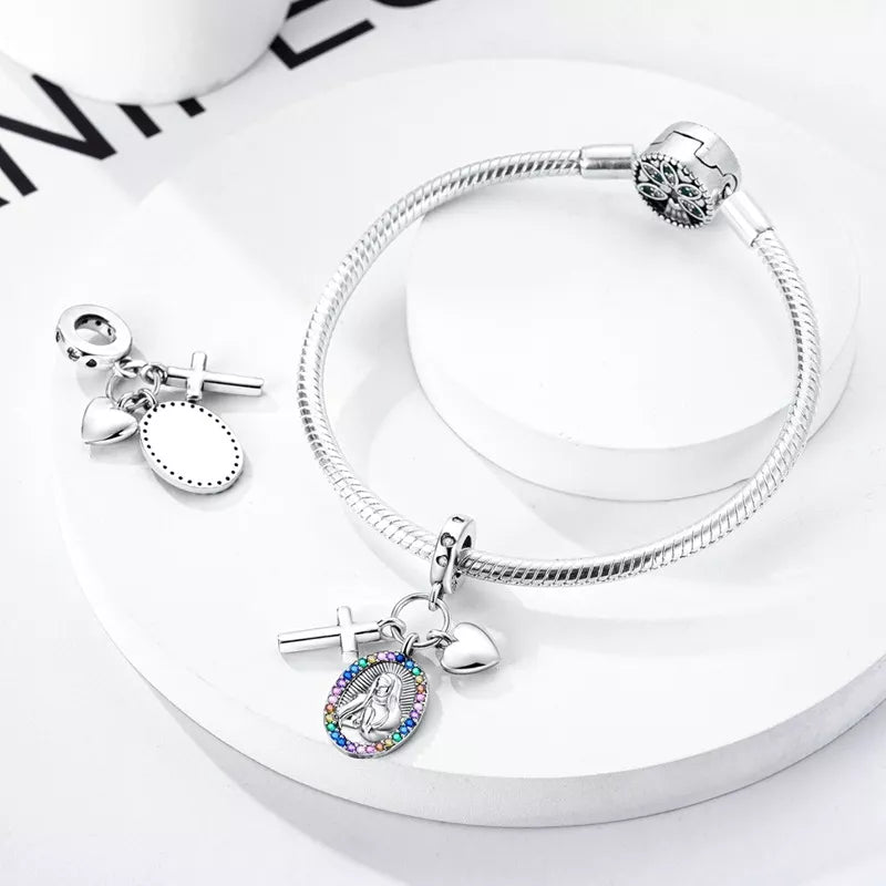 Charm Corazón,Cruz & Virgen Maria
