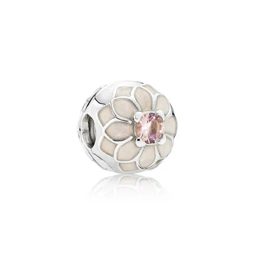 Charm Esfera Flor con Gema Rosa