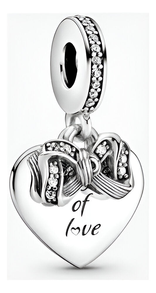Charm Corazon y Lazo Plateado