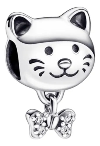 Charm Gatito Plateado y Moño