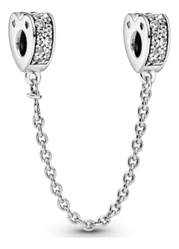 Cadena de Seguridad Corazones Plata y Diamantes