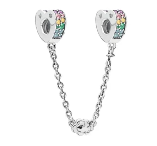 Cadena de Seguridad Corazones con Diamantes Arcoiris