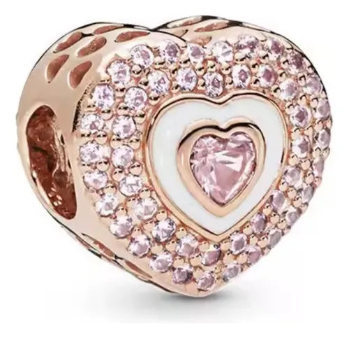 Charm Corazon con Diamantes Oro Rosa