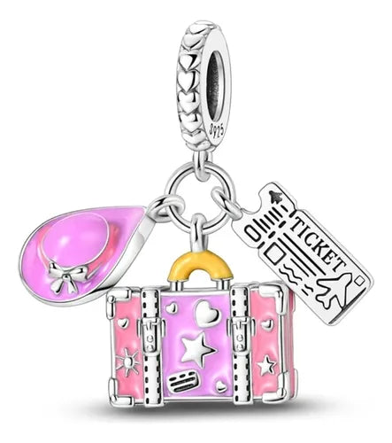 Charm Maleta Rosa y Ticket