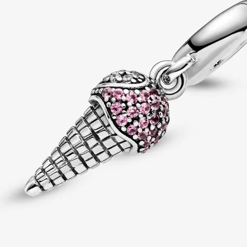 Charm Cono de Helado Rosa Diamantado