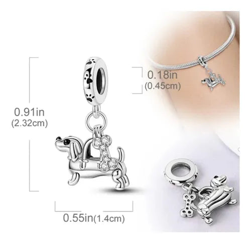 Charm Perrito y Hueso Diamantado