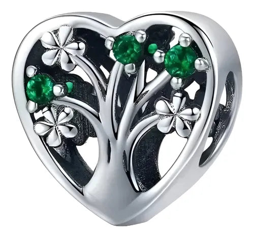 Charm Corazon y Arbol Gemas Verdes