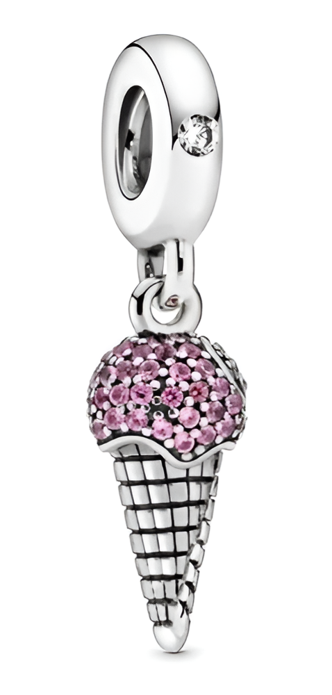 Charm Cono de Helado Rosa Diamantado