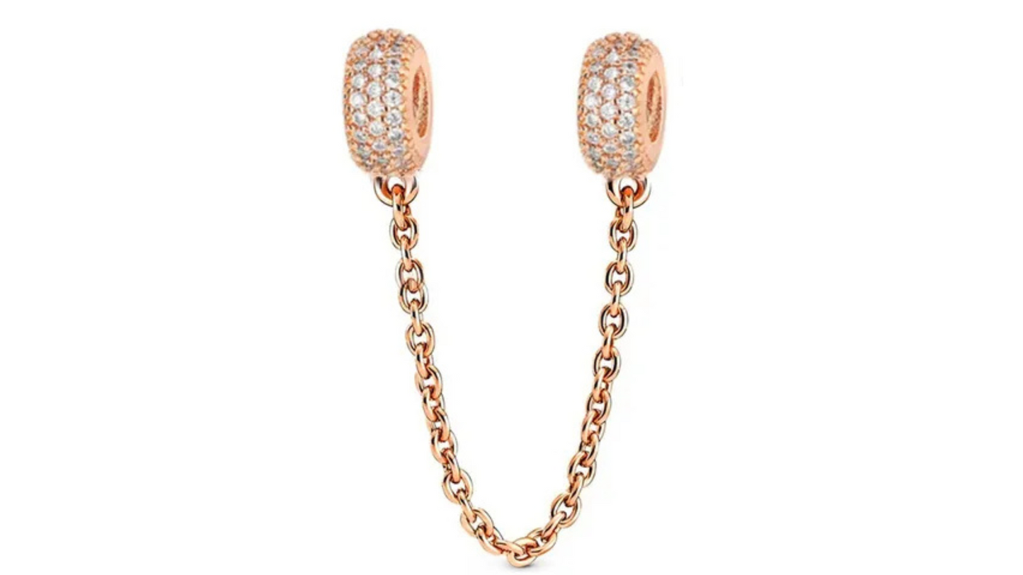 Cadena de Seguridad Oro Rosa con Diamantes