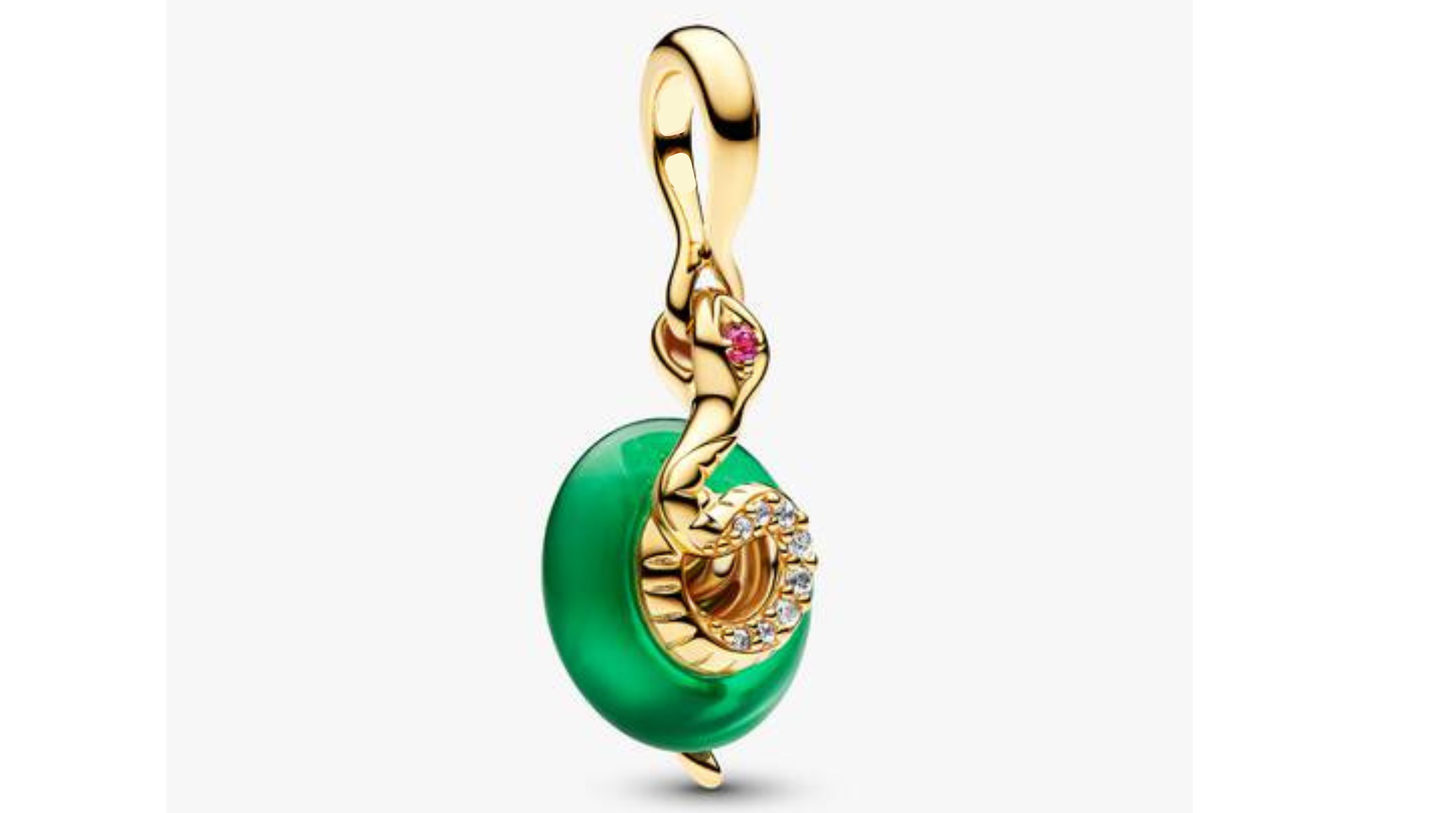 Charm Colgante cristal verde con serpiente