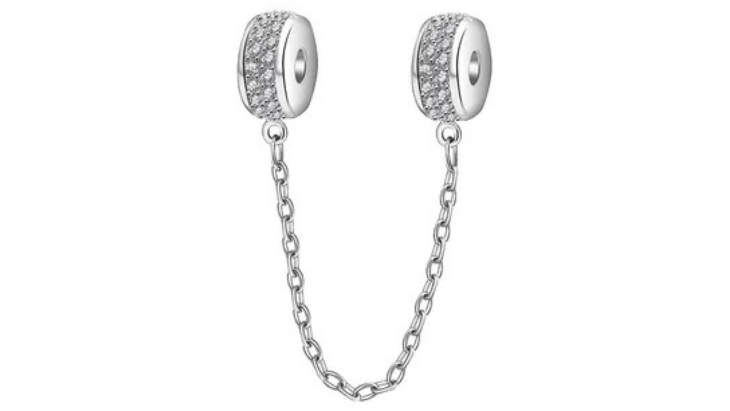 Cadena de Seguridad Plateada con Diamantes