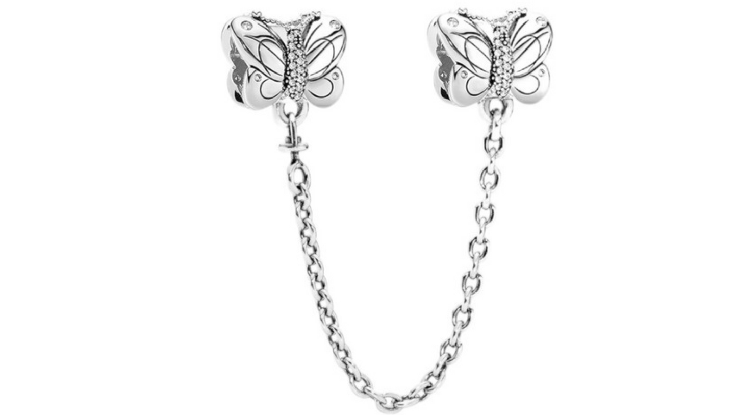 Cadena de Seguridad Plateada con Mariposas