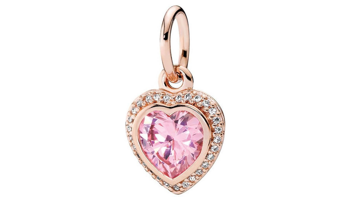 Charm Colgante Dorado con Corazon Rosa y Diamantes