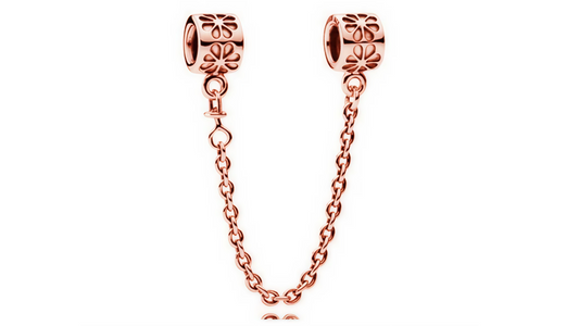 Cadena de Seguridad Oro Rosa con Flores