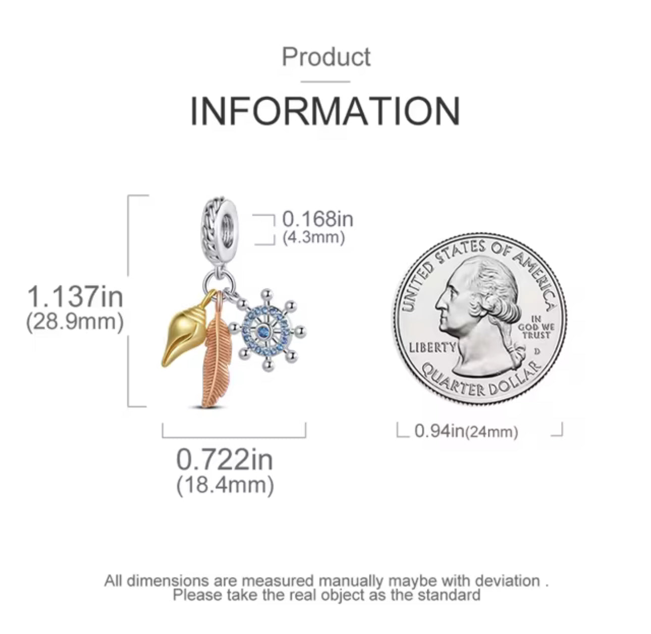 Charm con Diseño de Concha, Pluma y Timòn Diamantado
