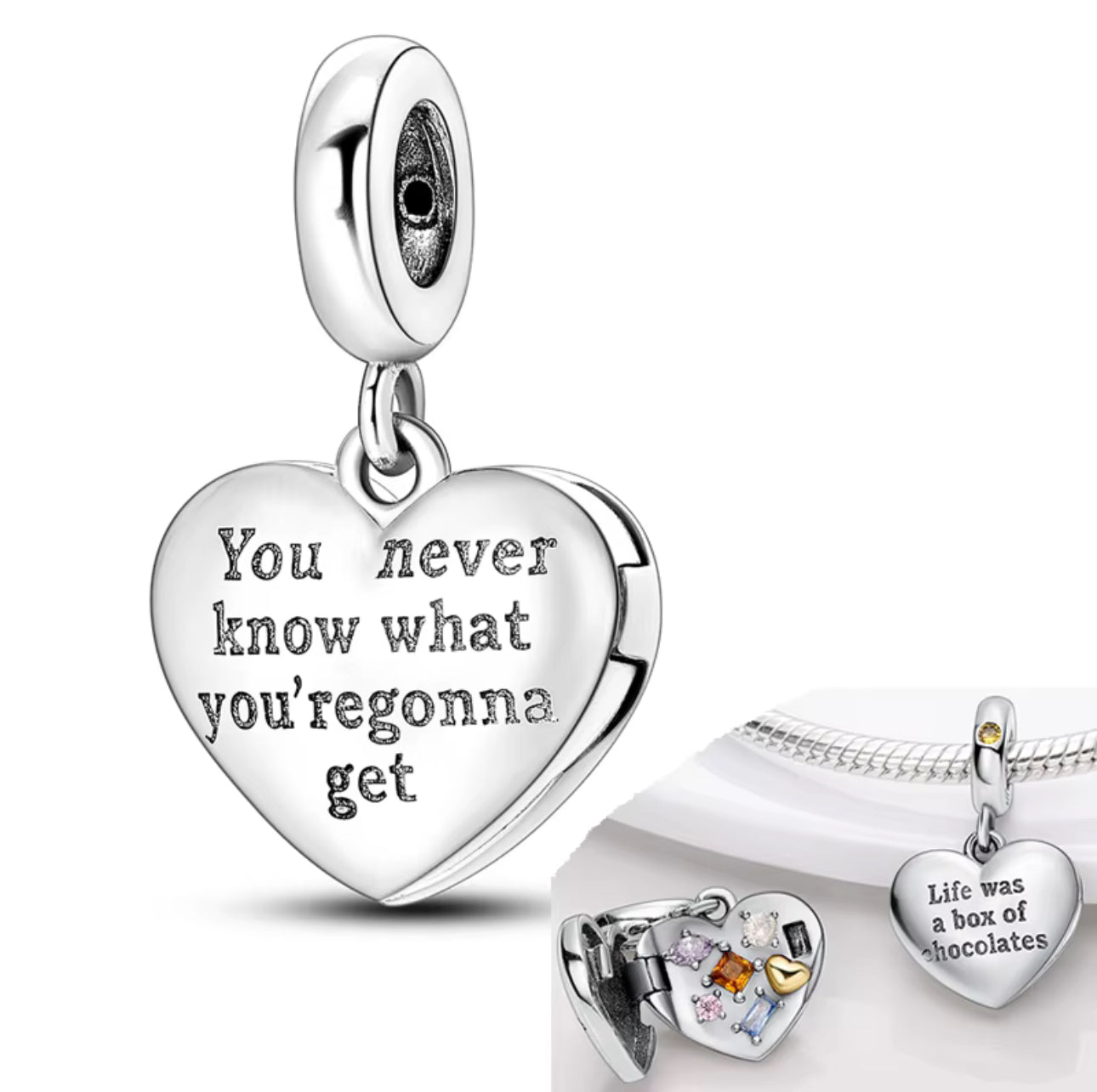 Charm en Forma de Corazon con Gemas