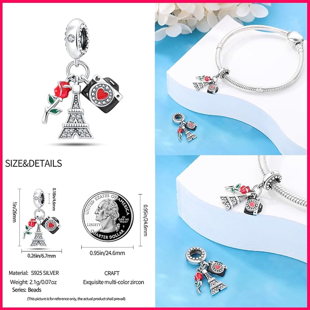 Charm con Flor Roja, Torre Eiffel y C√°mara