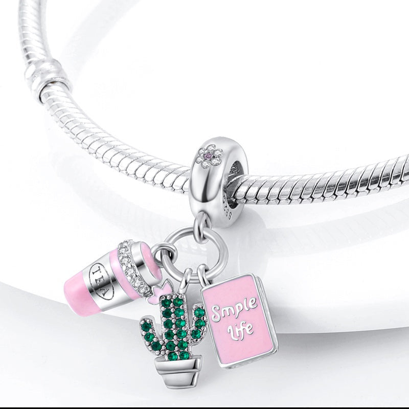 Charm Termo Rosa,Cactus con Gemas y “Simple Life”