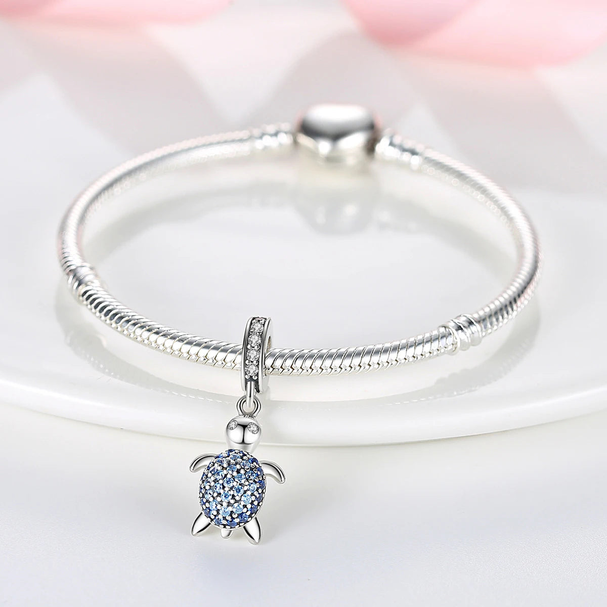 Charm Tortuga De Zirconia Cubica Azul