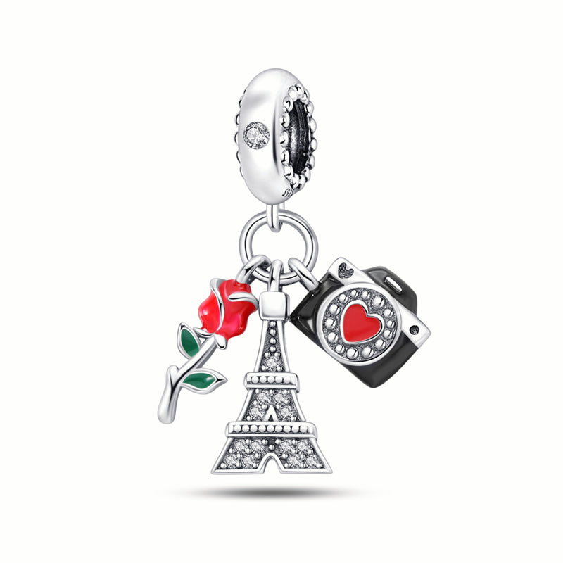 Charm con Flor Roja, Torre Eiffel y C√°mara