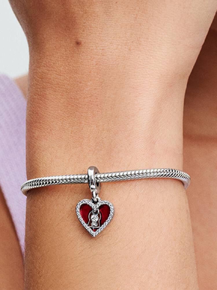Charm Colgante Doble Corazón Rojo y Ojo de Cerradura