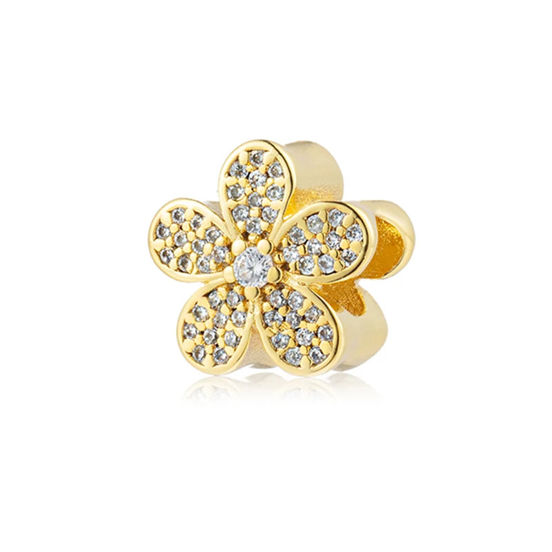 Charm Flor Dorada con Pequeños Diamantes