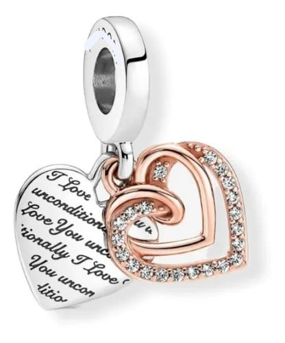Charm Doble Corazones Rosas y Texto de Amor