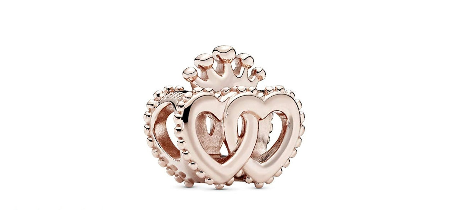 Charm Corazones Oro Rosa y Corona