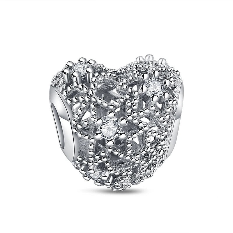 Charm Corazon Plateado de Estrellas Diamantes