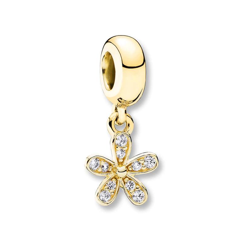 Charm Colgante Flor Dorada con Diamantes