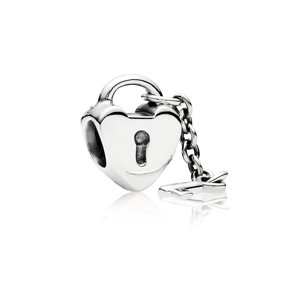 Charm Candado de Corazon Plateado