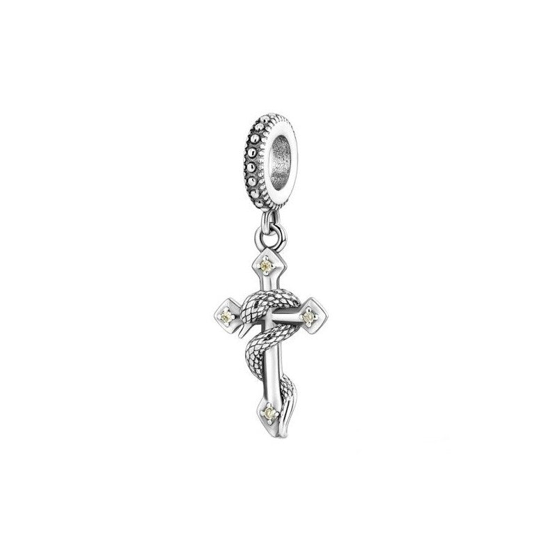 Charm Cruz con Destellos Dorados y Serpiente