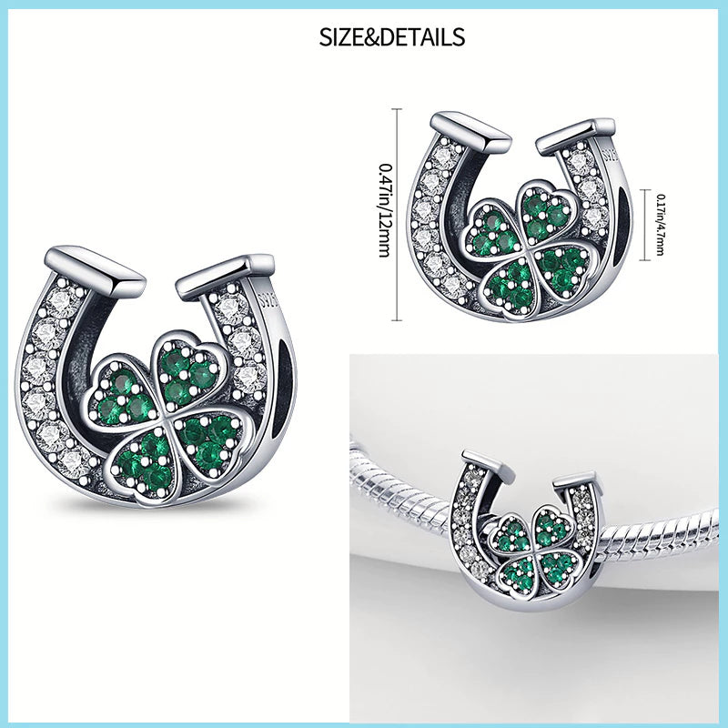 Charm de Herradura y Trebol con cristales verdes