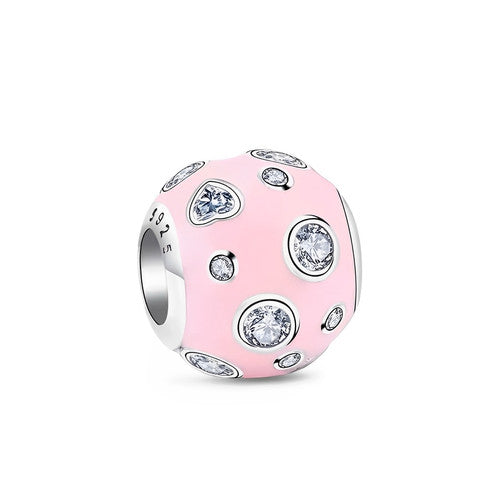 Charm Abalorio Rosa Pastel con Destellos Platas
