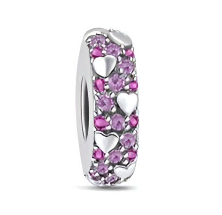 Charm Abalorio Corazones Plata y Gemas Rosas